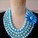 RESERVED Vintage Necklace, Enamel Flower Necklace, Multi Chain - Blue Bayou