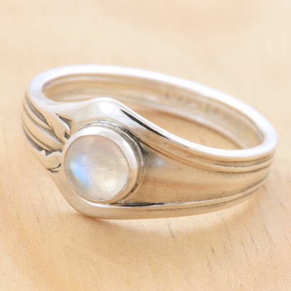 Spoon Ring with Moonstone Upcycled Sterling Silver Size 7