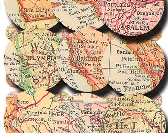 vintage map circles of the Pacific Coast, California, Oregon Washington 1 inch and 18 mm Digital Sheet 185