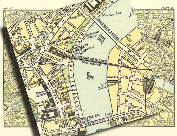 Old map of London 19th Century Central London Map by artdeco