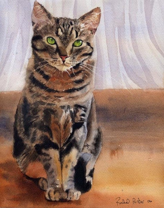 Brown Tabby Cat Art  Print of my watercolor painting Artwork