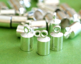 10pcs Silver Finish Cylinder with Loop Cord Brass End Caps EC040-S