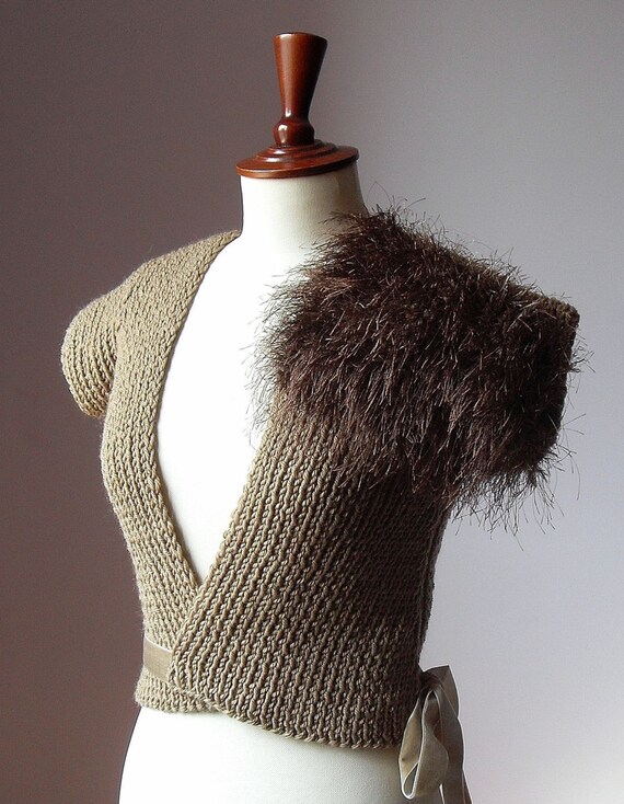 Knitted Sweater Kimono Vest Cardigan Sweater Brown by Silvia66