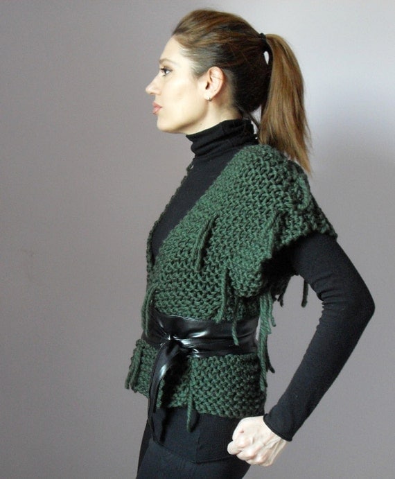 Knitted Kimono Vest Cardigan Sweater Green 100x100 Merino