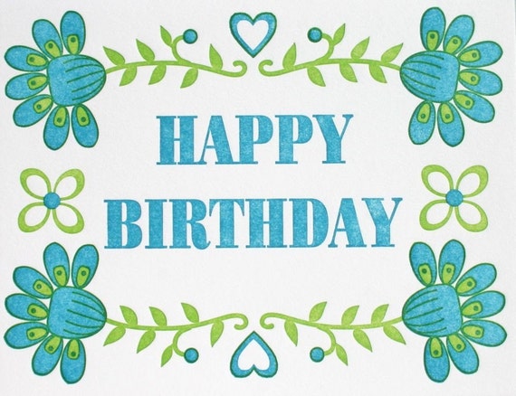 happy birthday green and turquoise greeting card