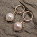 Gold Pearl Earrings Circle Studs 14k Yellow Gold Classic Earrings Modern Jewelry by SARANTOS