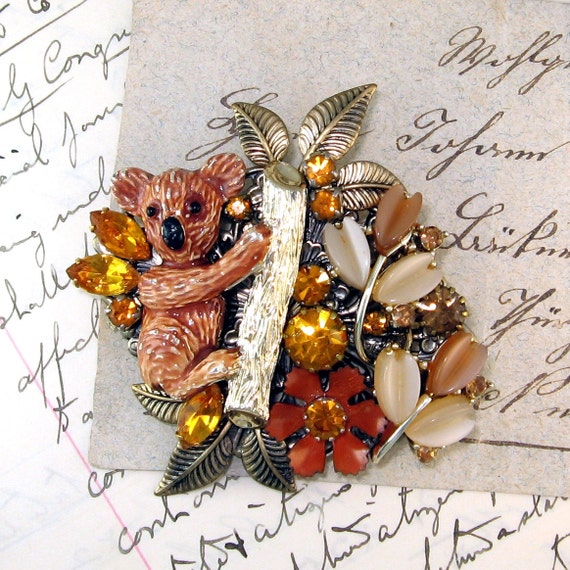 Vintage Brooch Koala Bear Rhinestone Collage