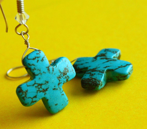 Items similar to Magnesite cross earrings on Etsy