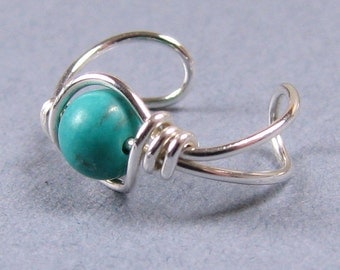 Genuine Teal Turquoise Ear Cuff Sterling Silver Cartilage Earring Non Pierced