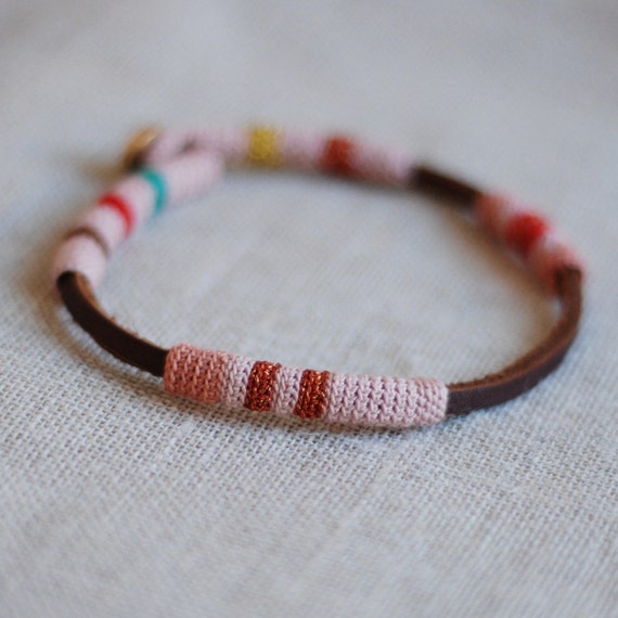 Items similar to leather and cotton anklet on Etsy