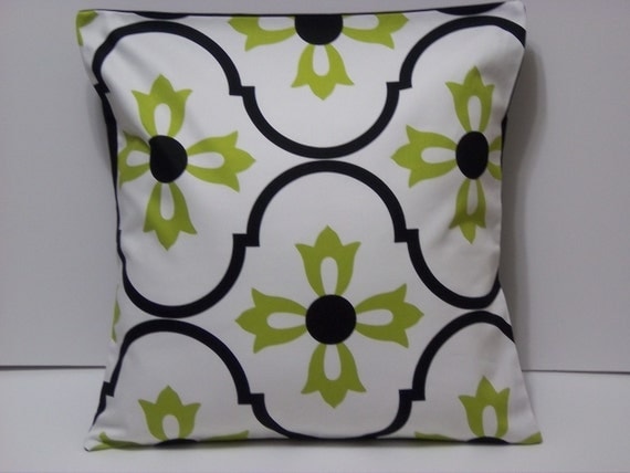 TWO Black White Lime Green Pillows HandmadeDecorative 16