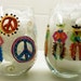Hand painted glasses Bright color Cowboy Peace Signs and Stemless Wines