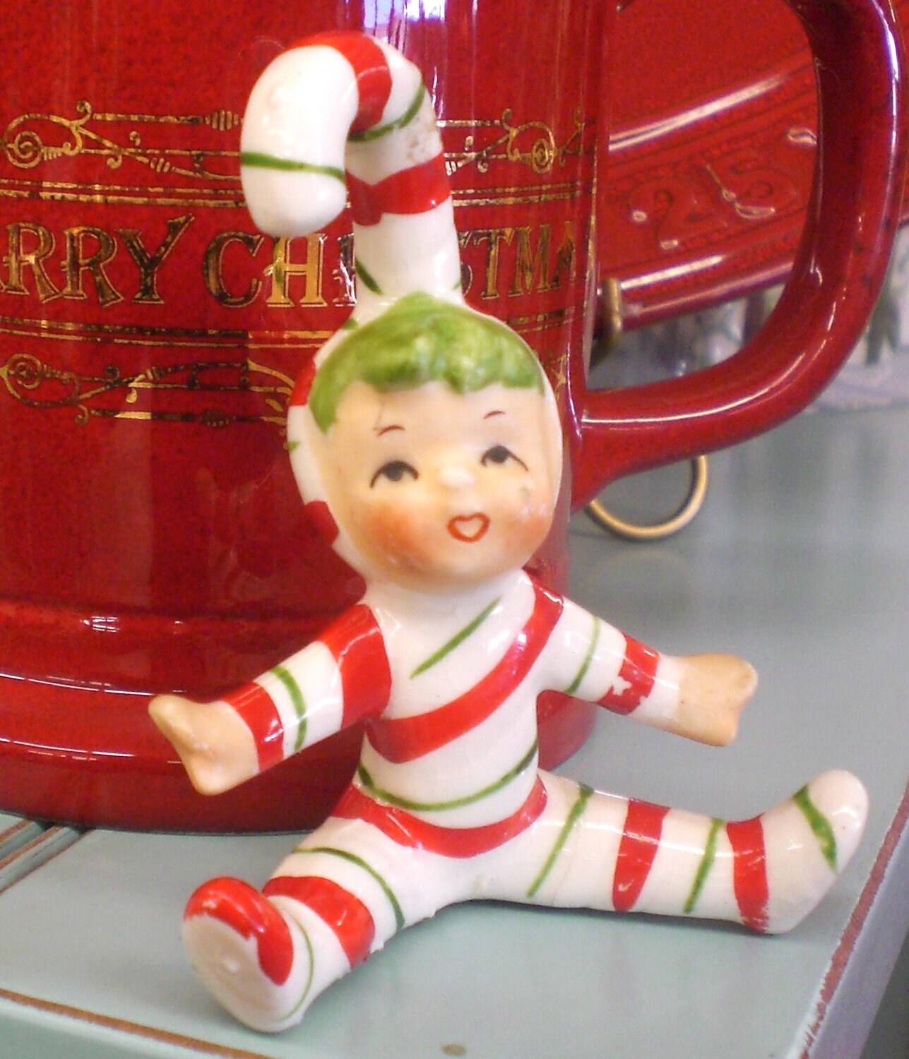 Adorable Vintage Lefton Candy Cane Pixie Figurine