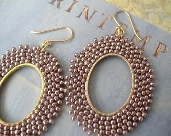 Seed Bead Hoop Earrings Marvelous Mauve Oval Dangle Beaded Earrings