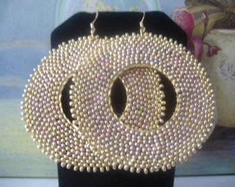 Beadwork Hoop Earrings Old Rose Gold Seed Bead Extra Large Hoop Earrings
