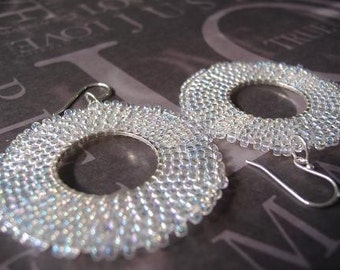 Beadwork Hoop Earrings - Crystal Satin Seed Bead Hoop Beaded Earrings