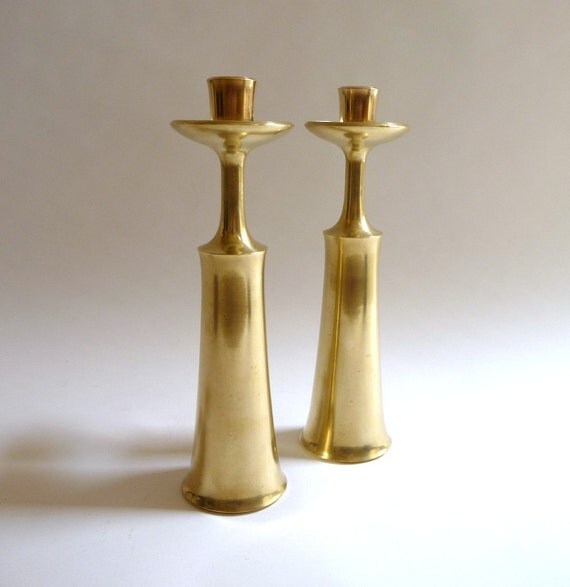 Danish Modern Brass Candlestick Pair Jens Quistgaard Dansk