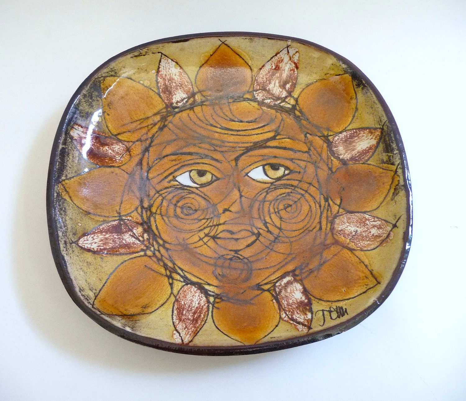 British Modernist Ceramic Sun Face Plate by Chelsea Pottery