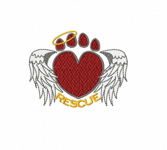 Rescue Embroidery Design Dog Rescue Angel wings Machine
