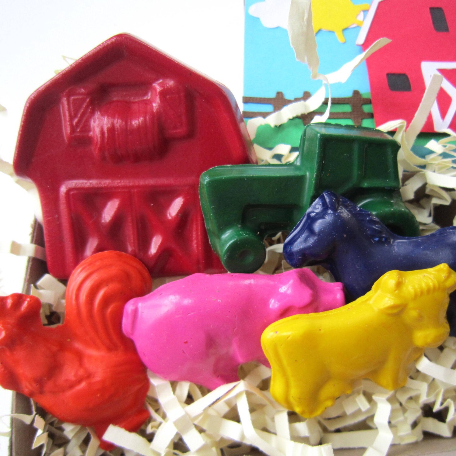 Kids BARNYARD FARM CRAYON Box Barn Tractor Pig by ivylanedesigns