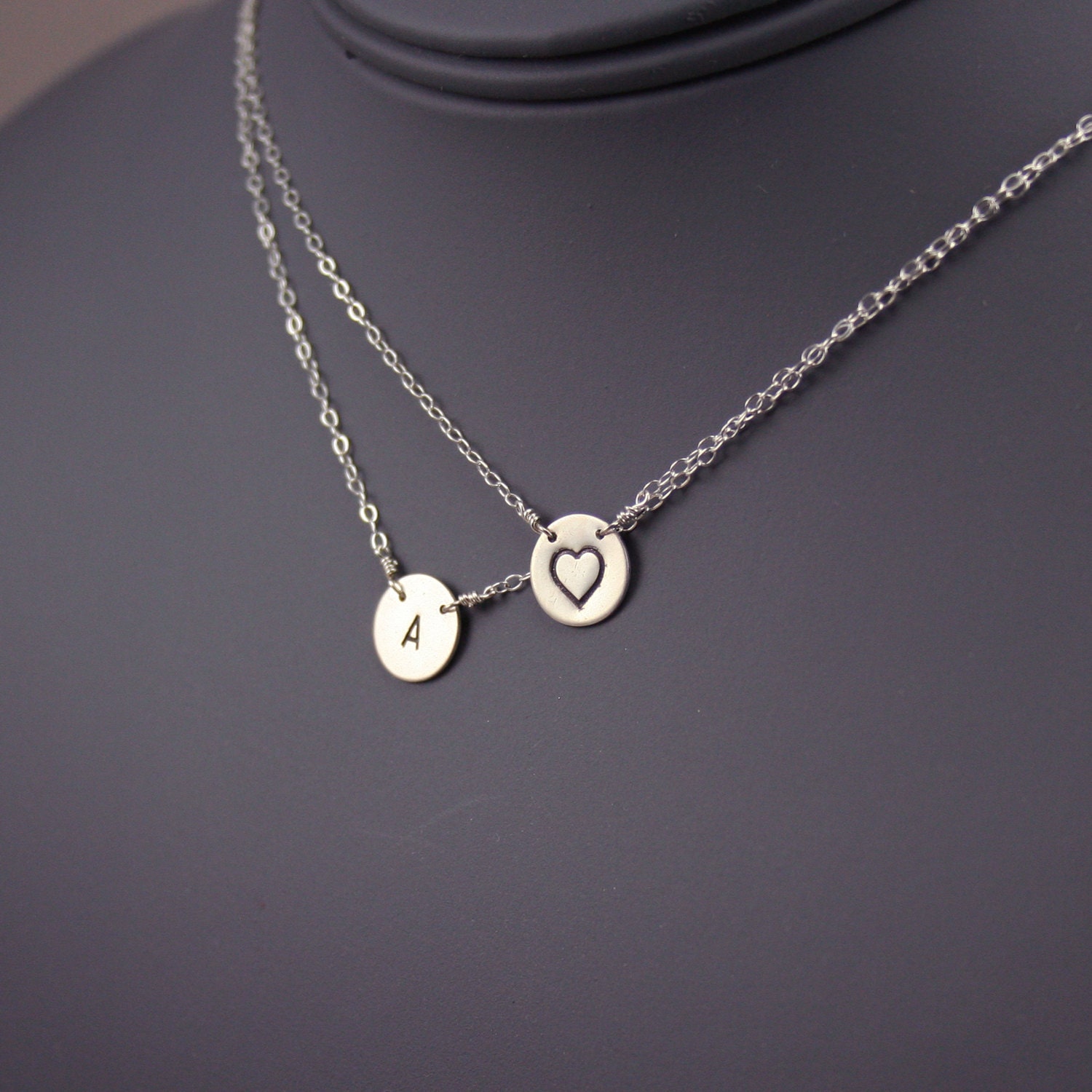 Items similar to Initial Necklace, Double Layered Disc Necklace ...