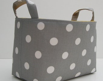 Fabric Basket Organizer Storage Container Bin - Gray with White Polka Dots