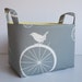 Storage and Organization - Fabric Basket Container Bin - Birdie Spokes in Gray/Grey