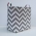 Storage and Organization - Fabric Organizer Container Bin Basket - XLarge - Ash Gray and White Slub Chevron
