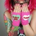 Conversation Heart Fingerless Mitts - pink
