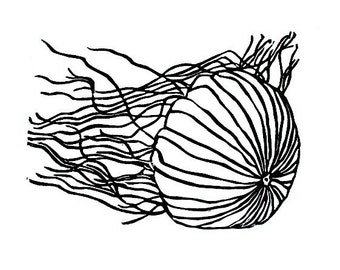 jellyfish linoleum block print - 9" x 12" wall art