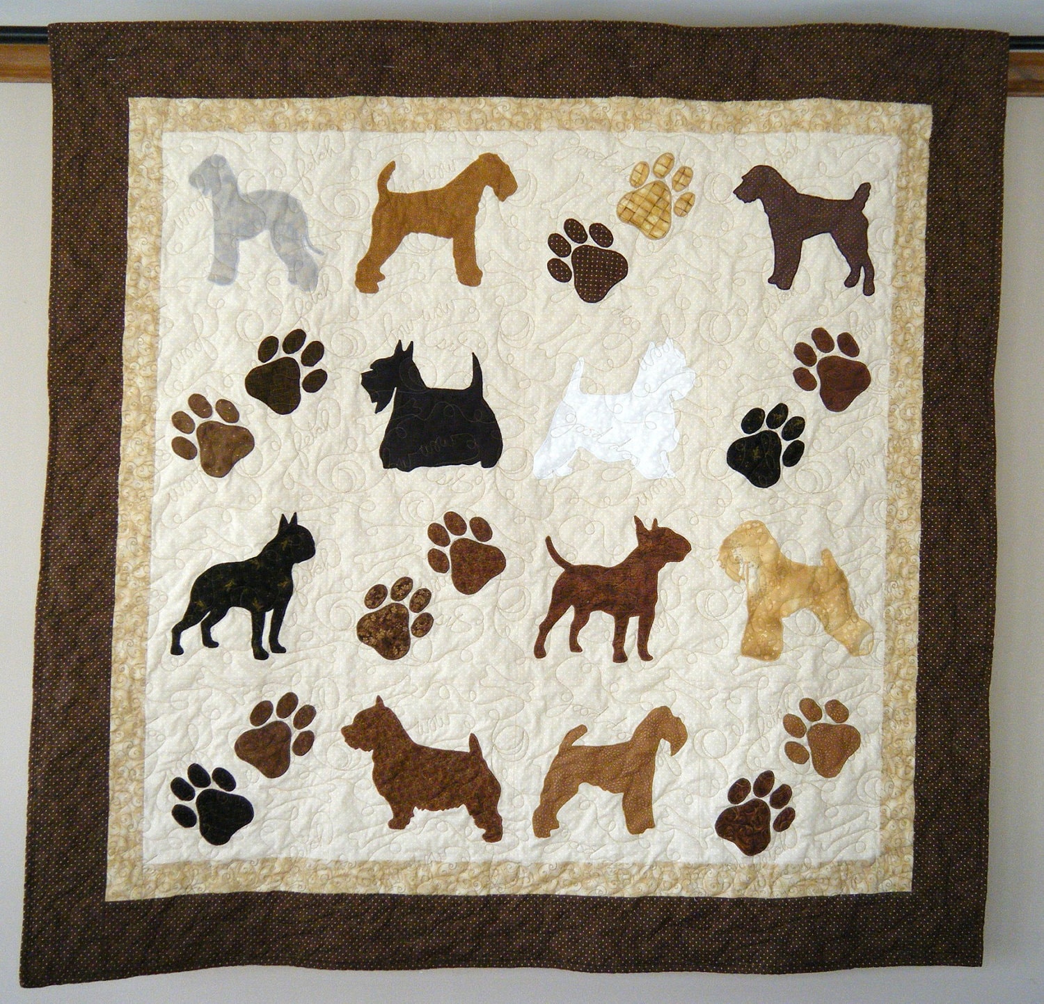 Terrier dogs with paw prints quilt throw Bedlington Welsh