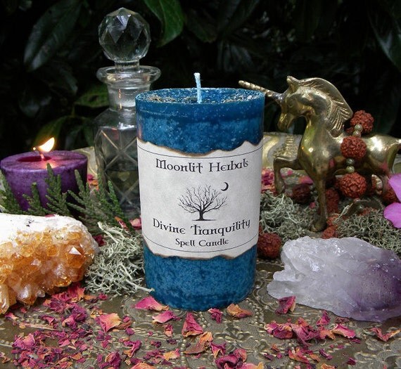 Divine Tranquility Herbal Spell Candle 2x3 by MoonlitHerbals