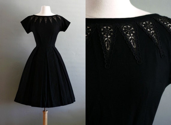 RESERVED 50s XS/S Little Black Pleated Swing by flourclothing