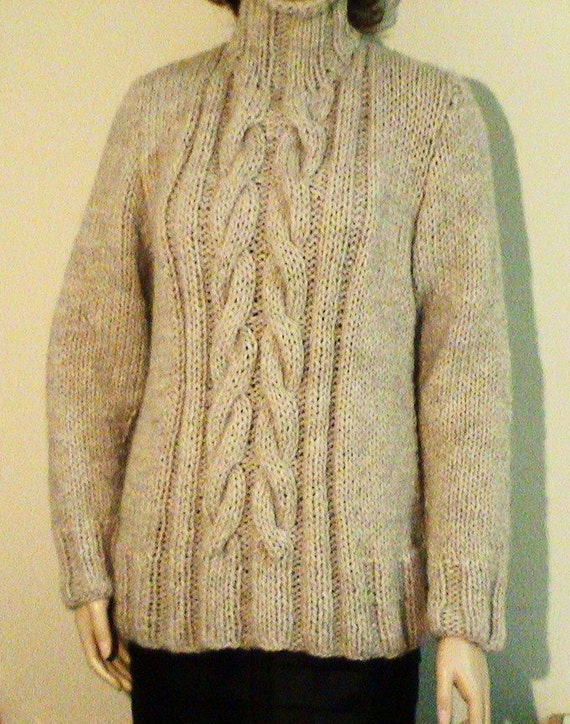 Items similar to On SALE Hand Knit Tunic Long Sweater Pretty Warm With ...