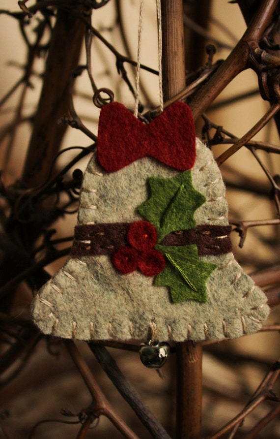holly bell felt ornament wool felt holiday decoration