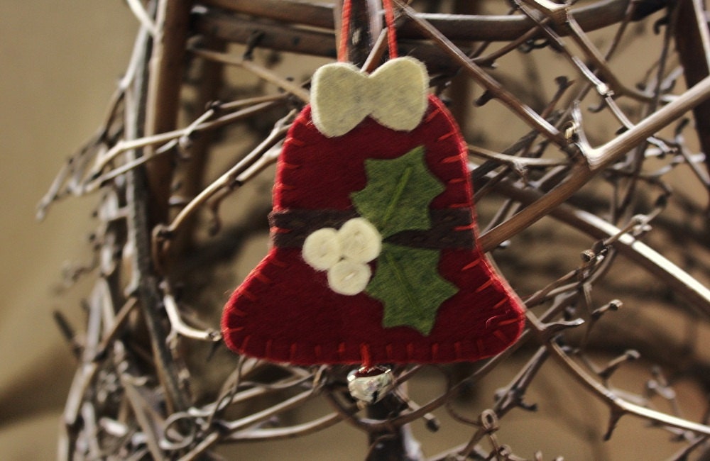 holly bell felt ornament wool felt holiday decoration