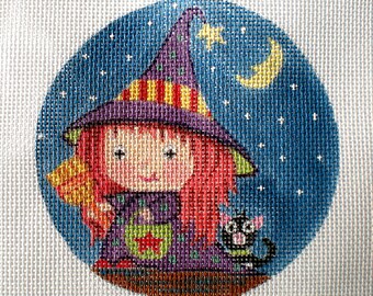 Handpainted Needlepoint Canvas Littliest Witch