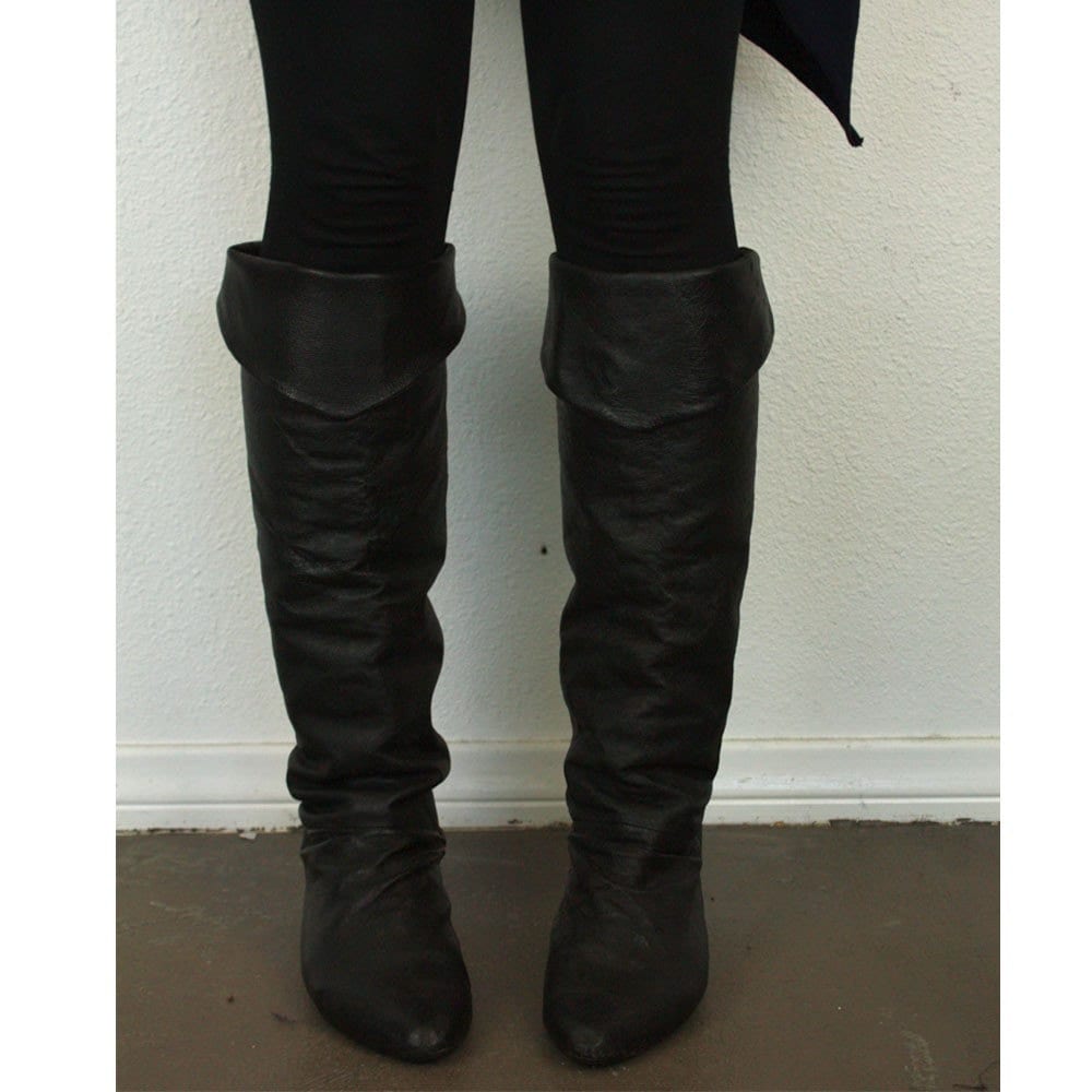 black over the knee leather flat boots