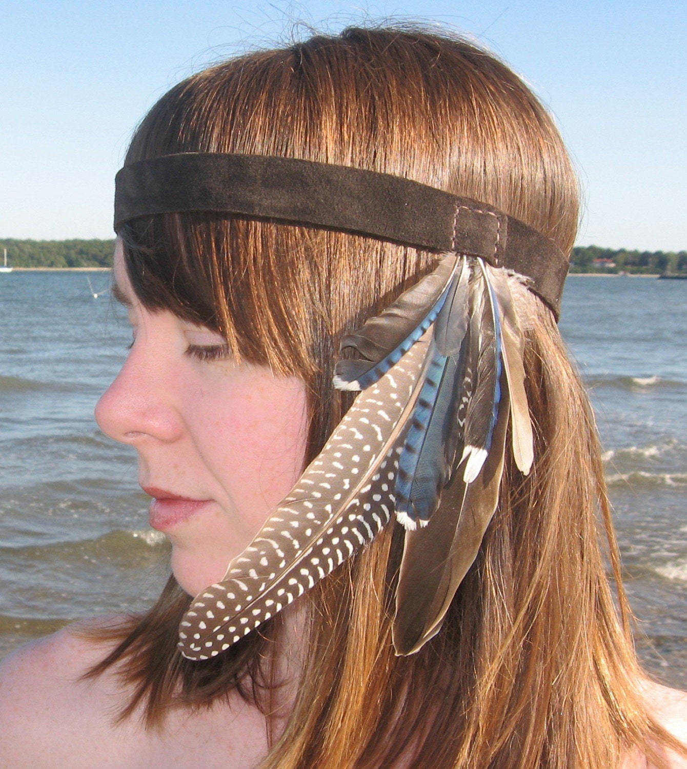 Hippie Headband Handmade Feather Headdress Earthy Crown Brown