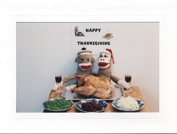 Items similar to Sock Monkey Happy Thanksgiving card on Etsy