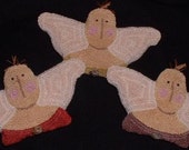 Three Primitive Needle Punch Angel Bowl Fillers