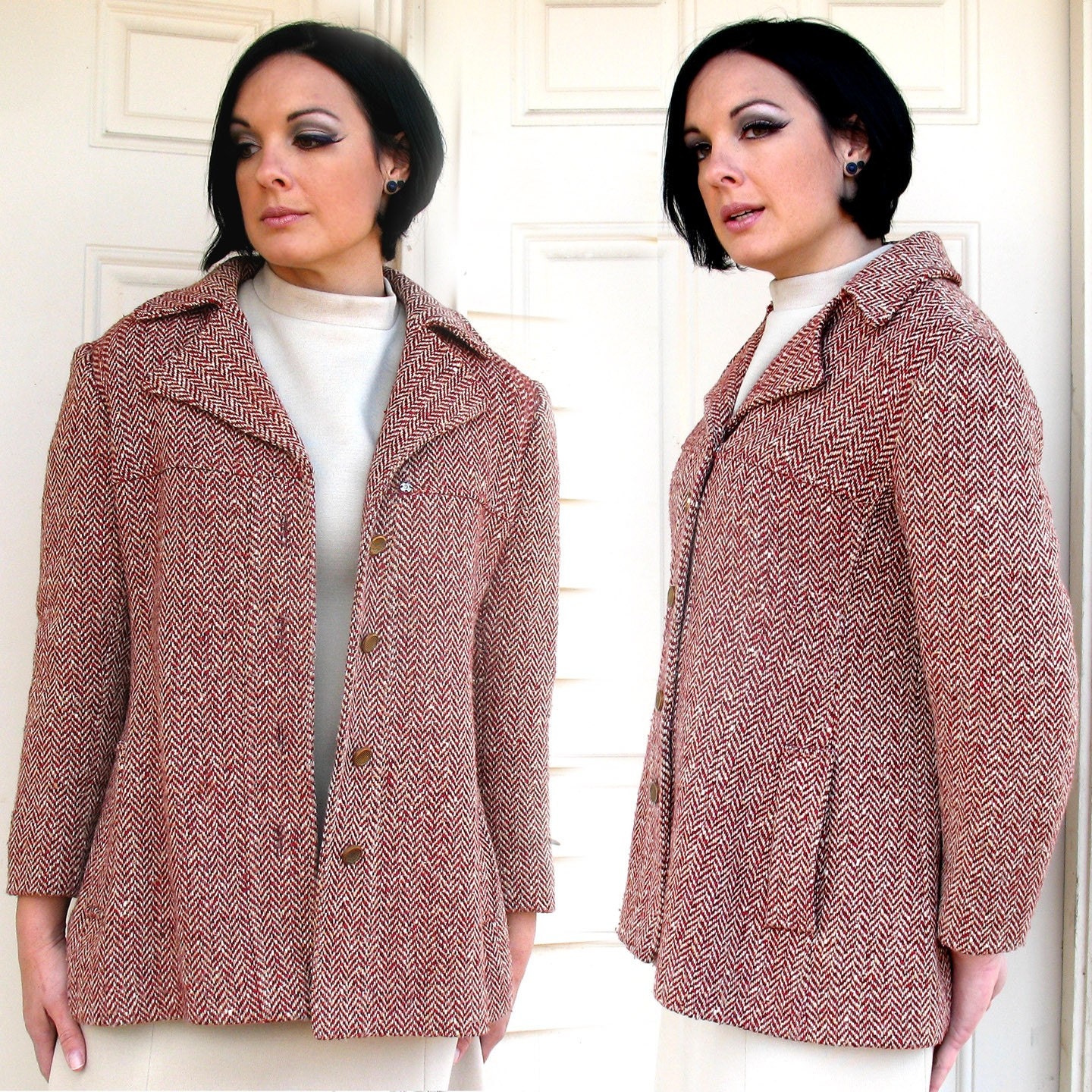 red herringbone coat