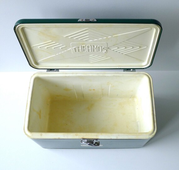 Vintage Forest Green Thermos Metal Ice Chest