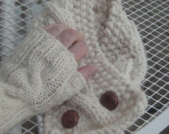 Knitting Patterns Cabled Neck Warmer and Fingerless Mitts