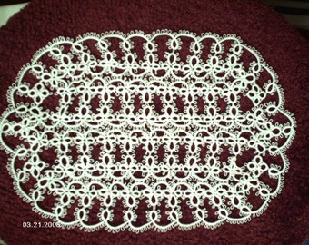 Tatting - White Oval Tatted Centerpiece Doily