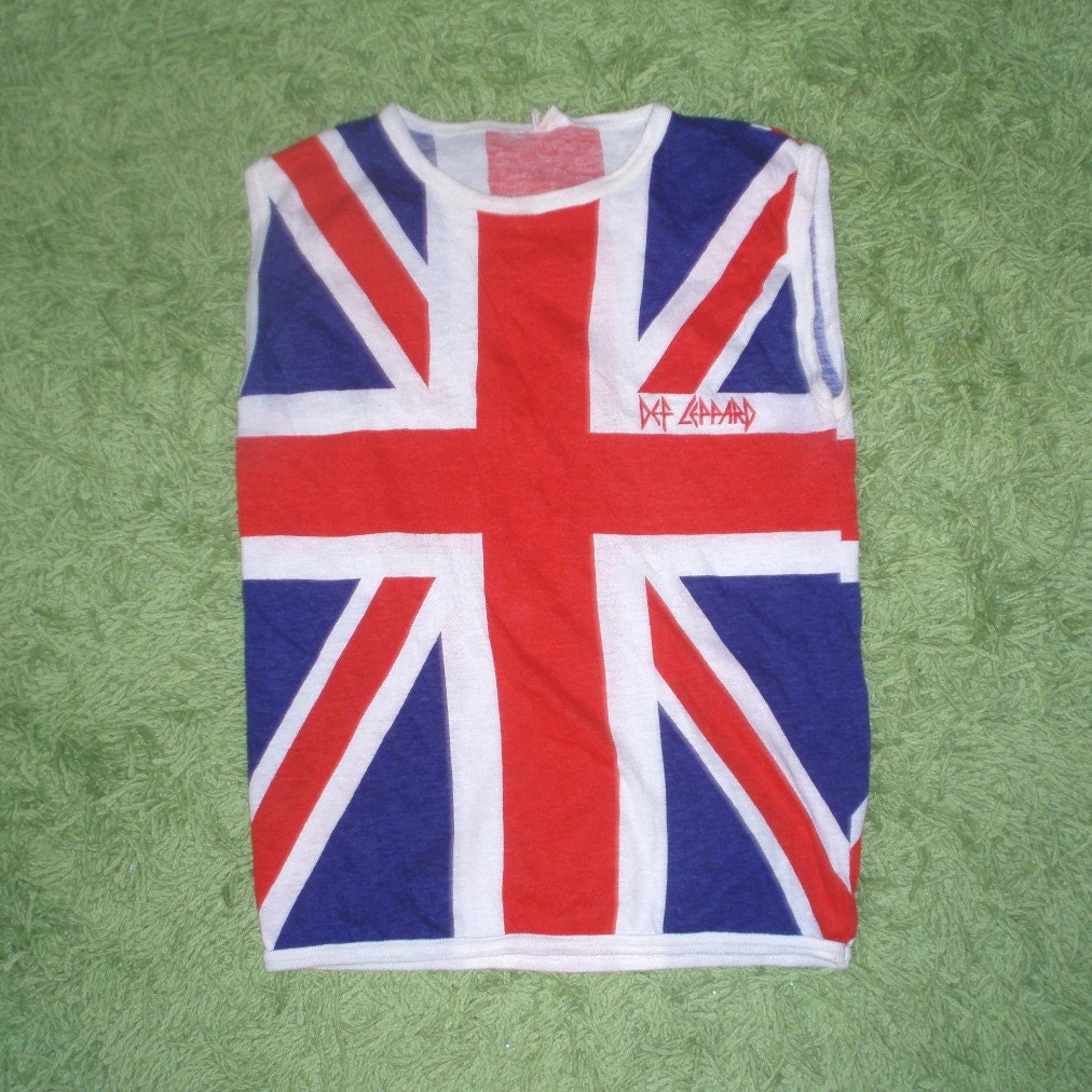 80s DEF LEPPARD Sleeveless Union Jack Muscle Shirt S M