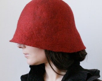 Carnelian Cloche Hat -- Hand Felted Wool -- Size Medium