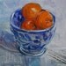 Mandarins in Blue Flow Bowl original mixed media collage painting