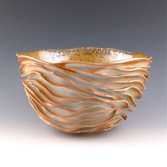 Juicy Wood Fired Carved Sculptural Ceramic Pottery Bowl