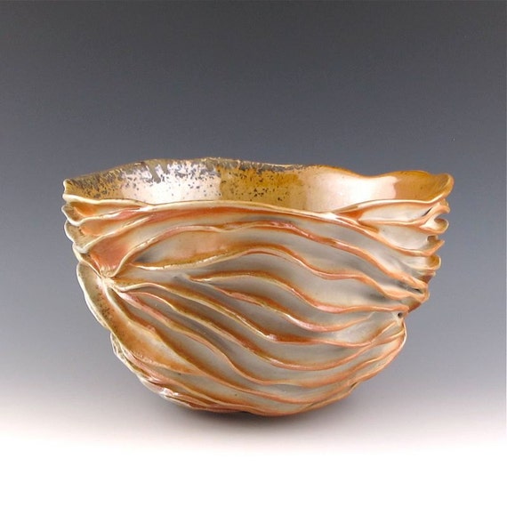 Juicy Wood Fired Carved Sculptural Ceramic Pottery Bowl